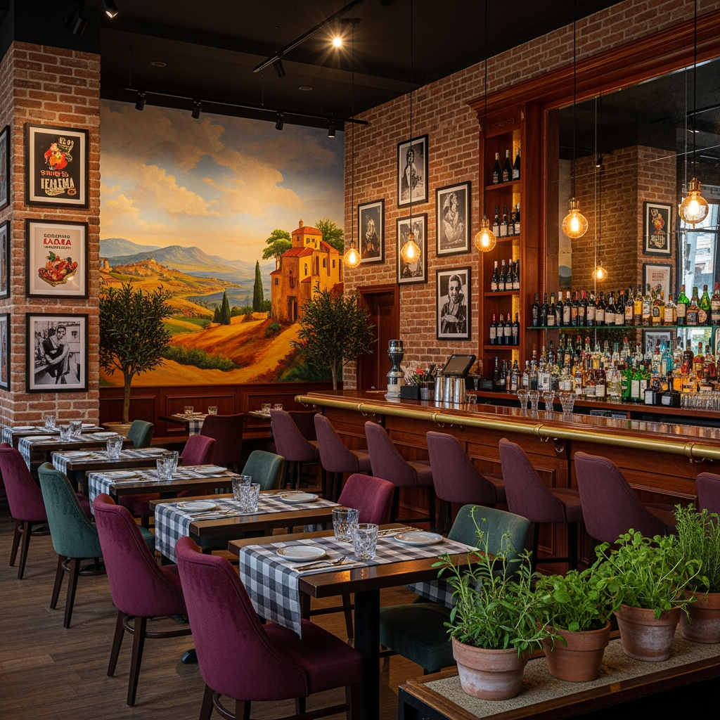AI Design for an italian restobar, themed in a classic & artistic way
