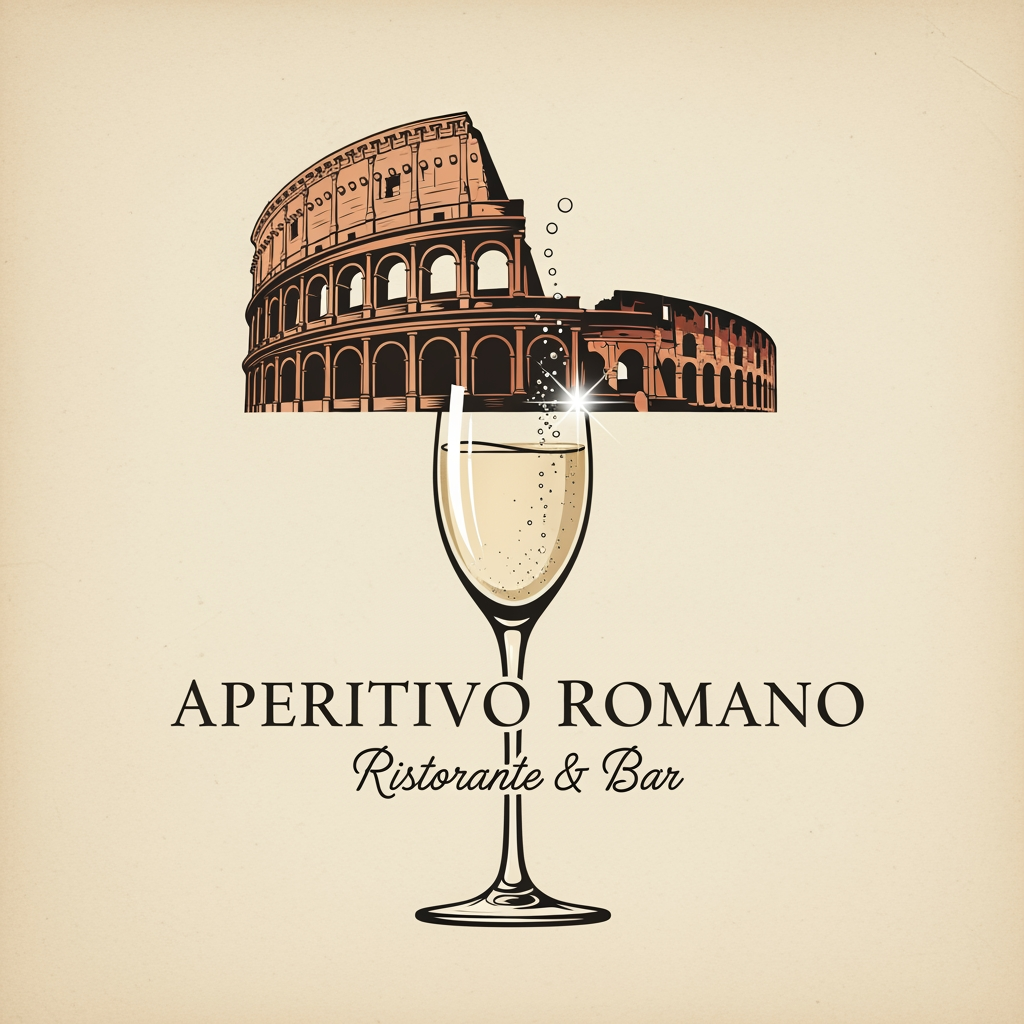 AI Design for create me a logo of a italian restobar, in a classic & artistic way. add a half of colosseum blending to a glass of champagne in the logo. the third one here looks good as its merged perfectly, give me more of that