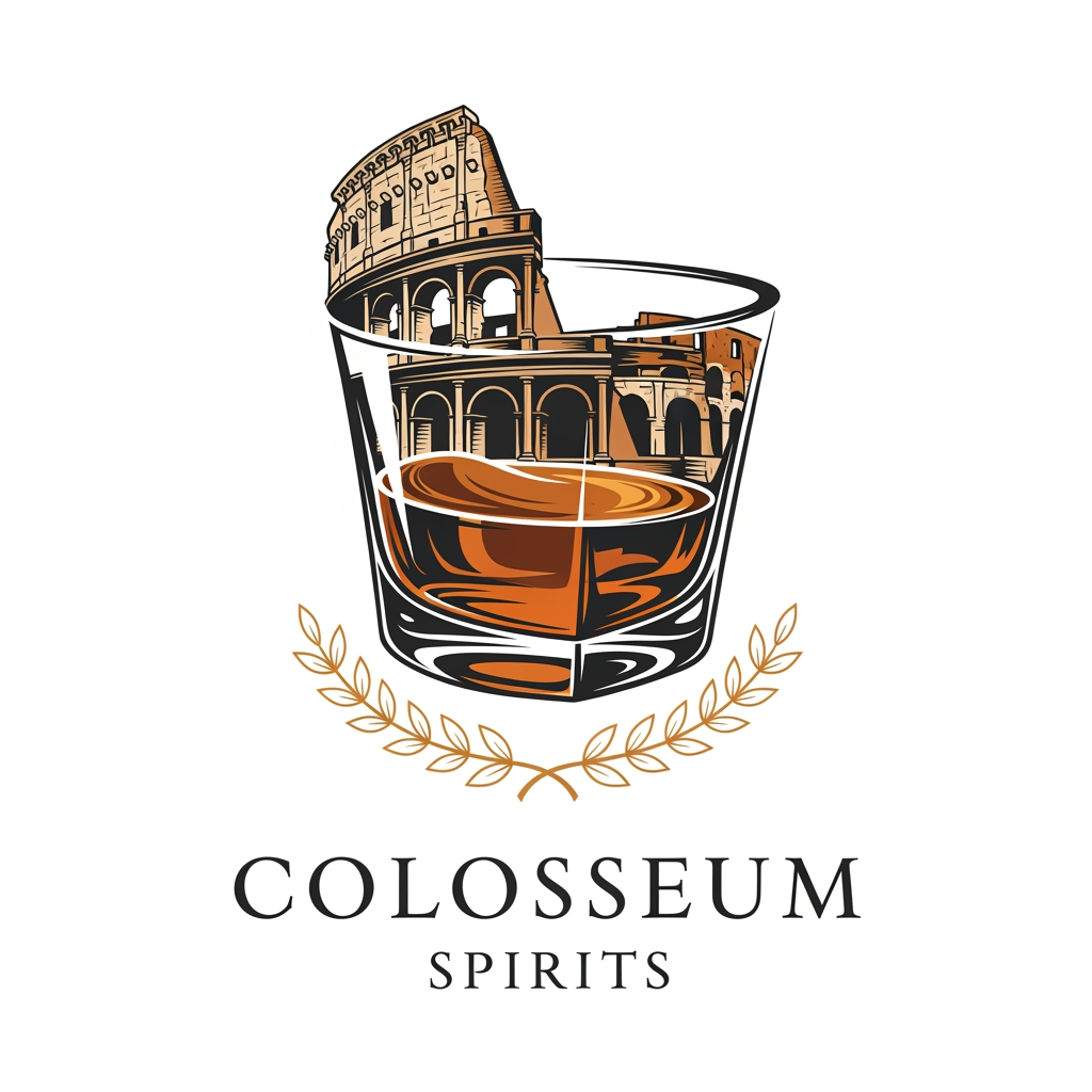AI Design for create me a logo of a italian restobar, in a classic & artistic way. add a half of colosseum blending to a glass of whiskey in the logo. the third one here looks good as its merged perfectly, give me more of that