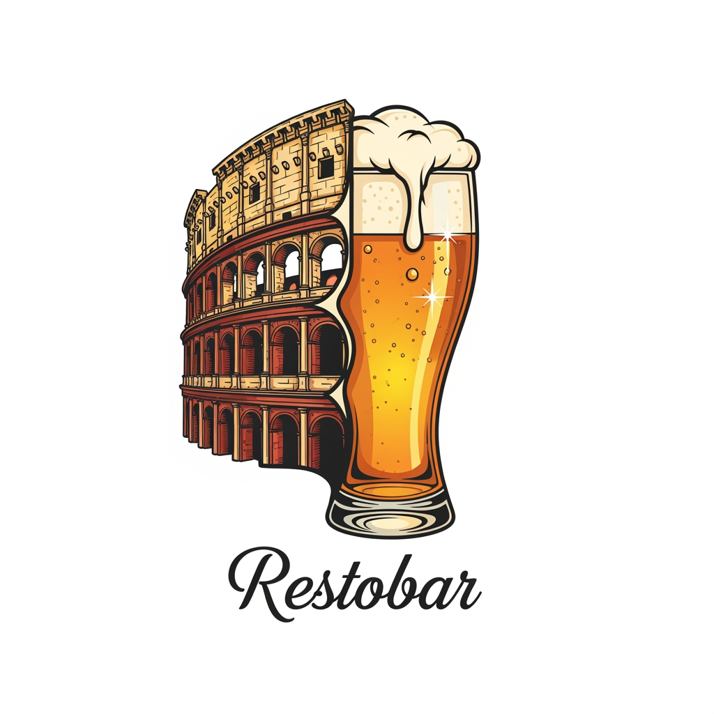AI Design for create me a logo of a italian restobar, in a classic & artistic way. add a half of colosseum blending to a glass of filled beer in the logo. the third one here looks good as its merged perfectly, give me more of that
