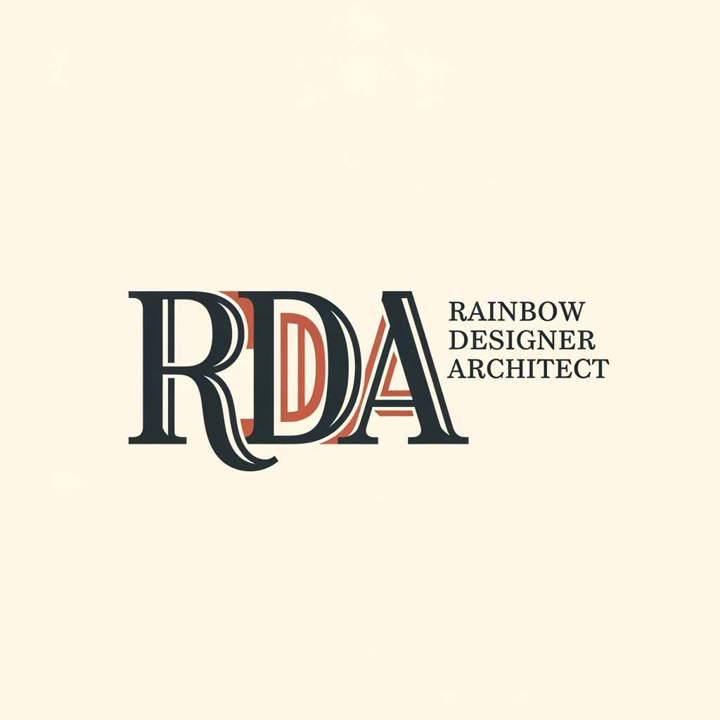 AI Design for RDA (Rainbow Designer Architecht)
Restrained, premium, timeless. Heavy serif display + clean sans body. Architectural earth tones (charcoal + bone + terracotta)
Monogram logo