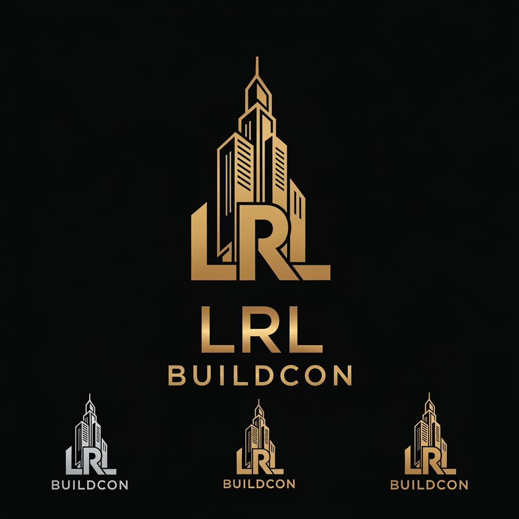AI Design for @Design a bold, luxury, and timeless logo for a premium real estate developer company named LRL BUILDCON. Create a sophisticated custom monogram using the letters LRL, seamlessly integrated with modern architectural elements and skyscraper-inspired geometry. The logo should feel like a high-end real estate brand comparable to luxury developers and global property groups. Use clean vector lines, strong symmetry, premium typography, elegant negative space, and a minimal yet powerful visual identity. Color palette: metallic gold on matte black, with optional silver and bronze variations. Avoid generic house roofs, clipart, and overly detailed buildings. The logo should be memorable, scalable, corporate, luxurious, and suitable for signage, hoardings, brochures, premium residences, commercial projects, and investor presentations. Ultra-premium branding, modern luxury, iconic monogram, vector logo, award-winning design.