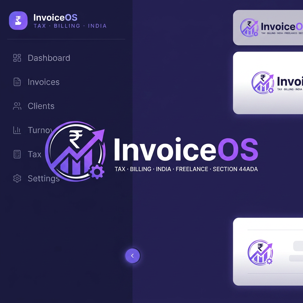 AI Design for create a logo for my web application, app name is "InvoiceOS", it is for
Freelance invoicing and tax management for Indian professionals. Built for Section 44ADA (presumptive taxation) with multi-currency support, advance tax tracking, and Excel invoice export. Logo should be in SVG format, current application therem include white and purple colors