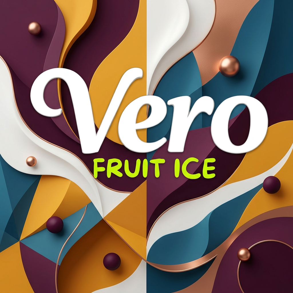 AI Design for Keeping all the texts over the image as it is, change the background of the image based on your creativity, utilizing the following description of our brand: Vero Fruit Ice. Our products are a premium quality fruit-based frozen desserts named sorbet/fruit ice/Italian ice, etc. Try to give a premium and rich look to the background by removing all the sky and beaches and everything from the background giving it a plain yet stylish vibrant and unique colours like white, yellow, red background design and shapes which is truly eye catching and novel and very very attractive and new for the customers of all ages be it children or older people. But please don't include any kind of fruits in it since that kind of logo we already have. No! it looks like an architecture, this is a sorbet brand. Use your common sense and intelligence and provide something new, elegant, simple and special refer to famous confectionary brands like Amul: The Taste of India, MARS, HAVMOR ice cream, Hagen Daszz, Baskin Robbins, etc. Don't just restric yourself to white, red, yellow colours, it was just an example, use your own creativity and provide something unique