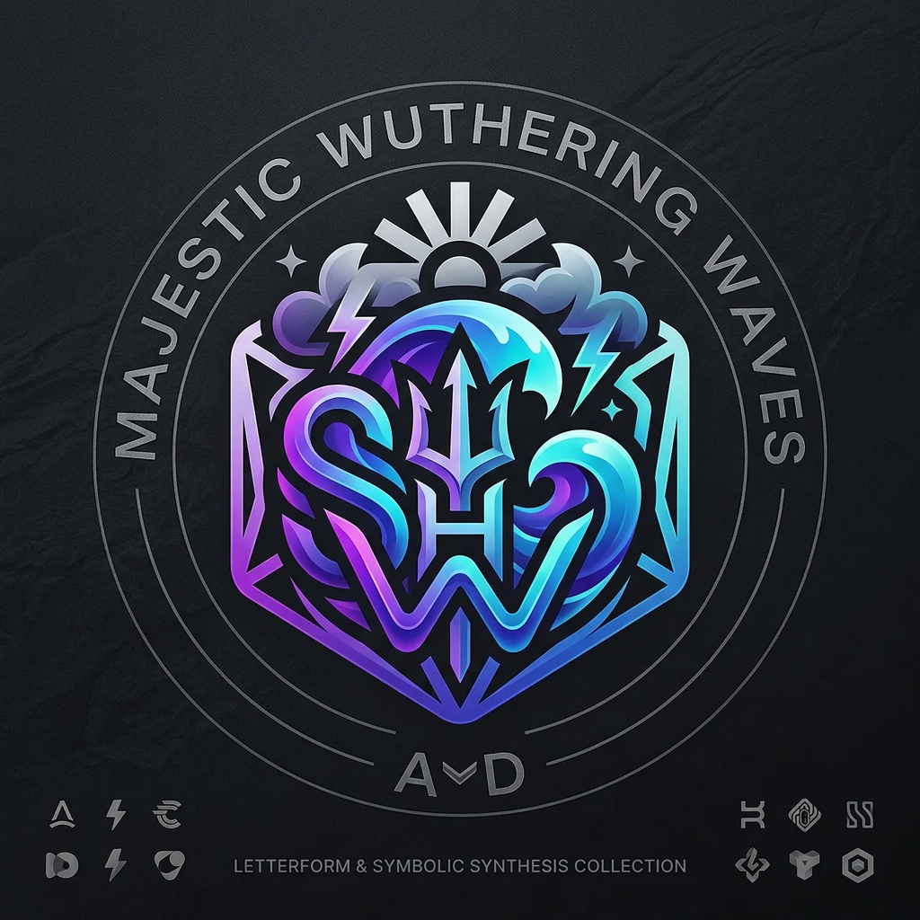 AI Design for mix and match and do all you can ad by using all the logos , create a custom logo thats super cool, fitting for majestic wuthering waves