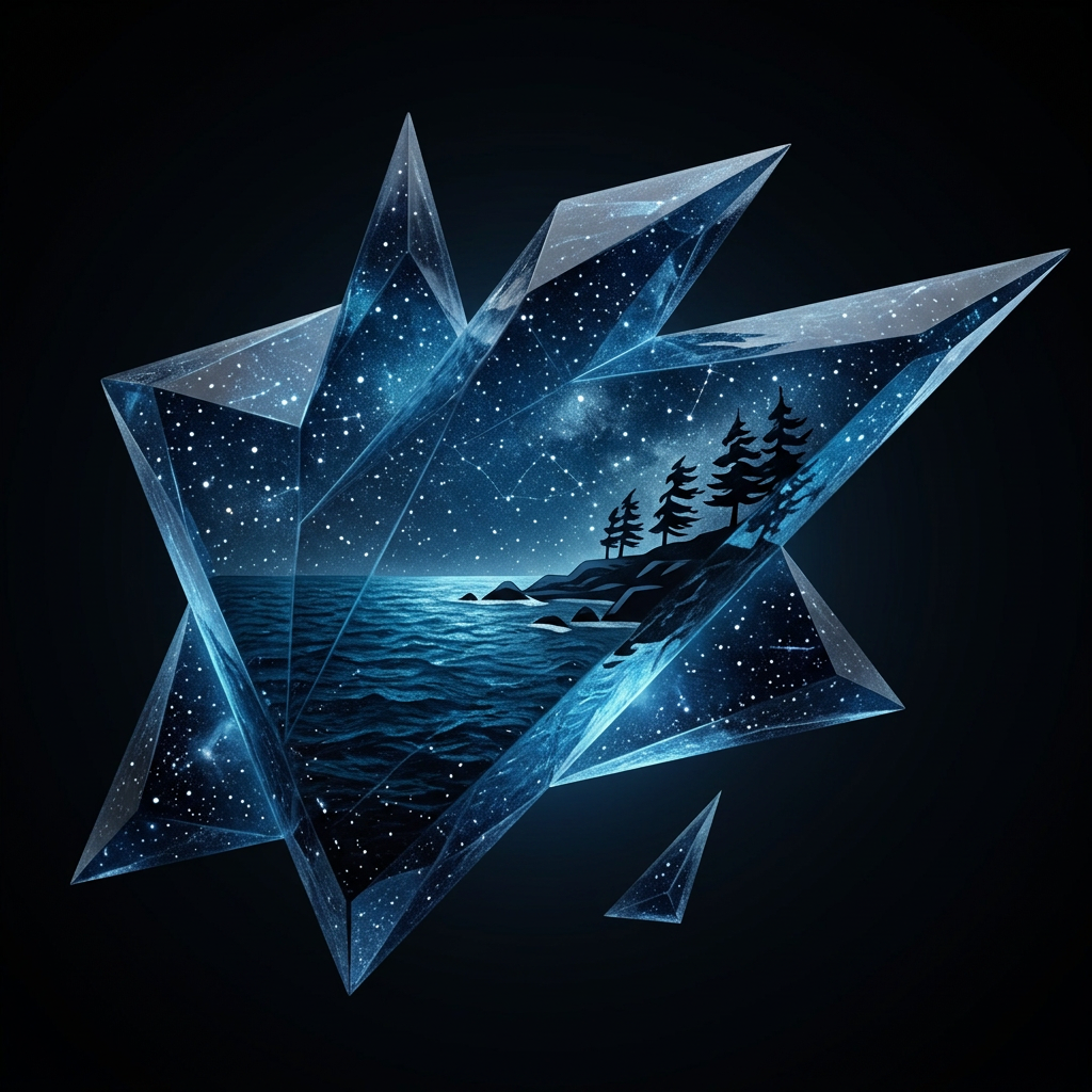 AI Design for i need this white logo i pastec to be turned into the kind of bluish starry ocean blackshores vibe, i need the absolute image absolutelyy preserved