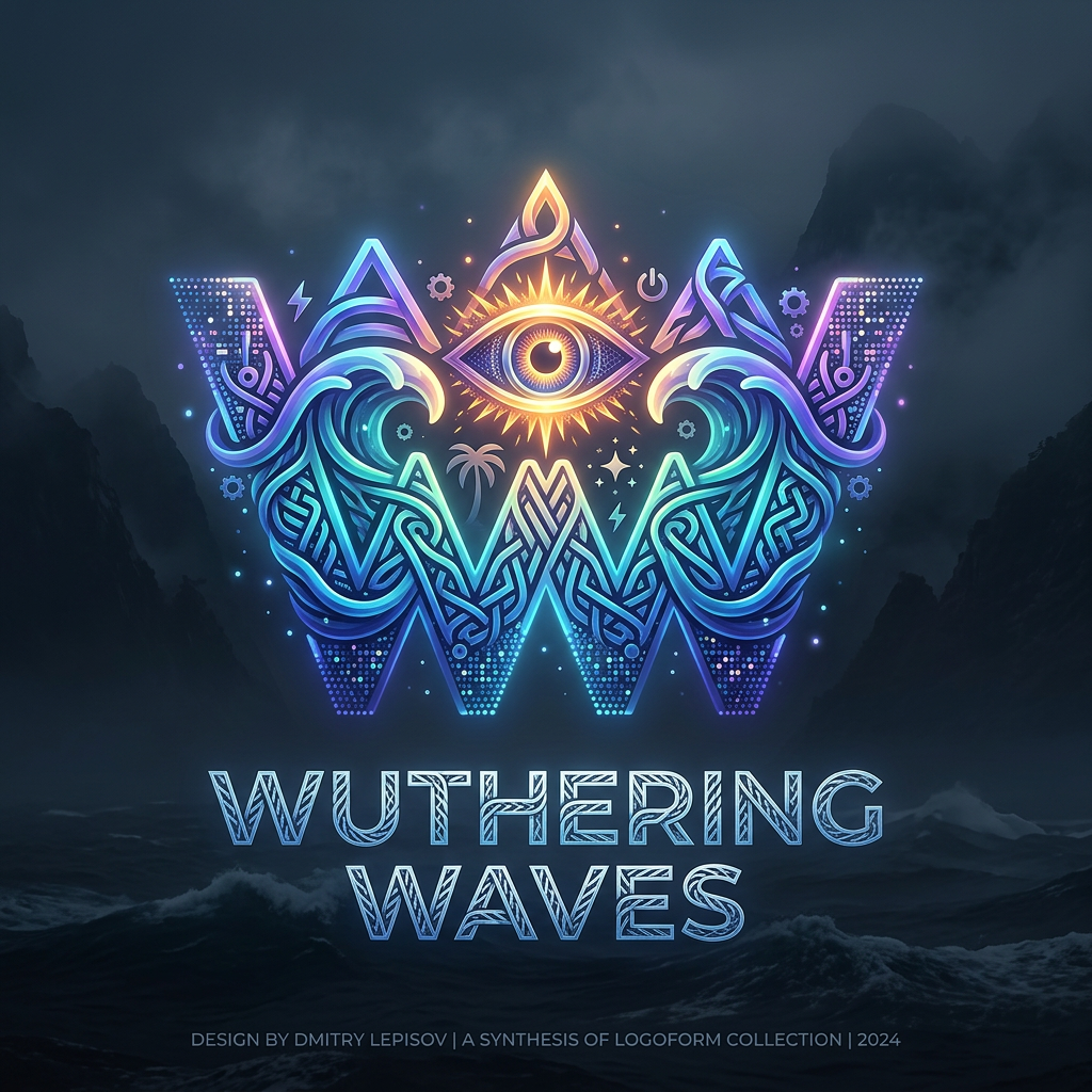 AI Design for mix and match and do all you can ad by using all the logos , create a custom logo thats super cool, fitting for majestic wuthering waves