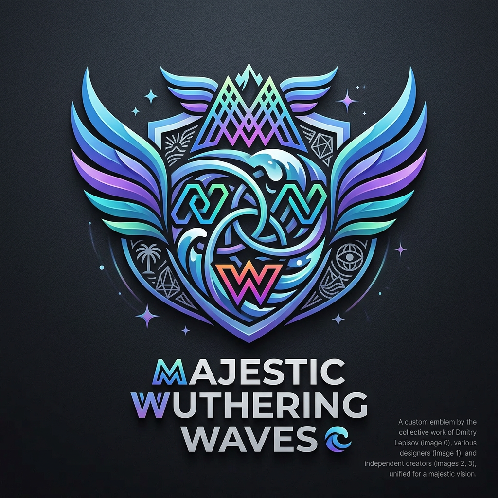 AI Design for mix and match and do all you can ad by using all the logos , create a custom logo thats super cool, fitting for majestic wuthering waves