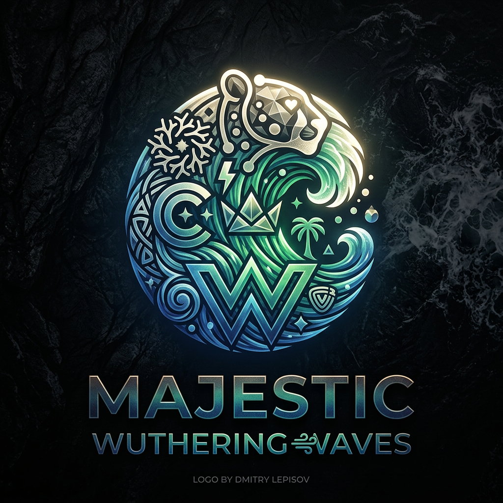 AI Design for mix and match and do all you can ad by using all the logos , create a custom logo thats super cool, fitting for majestic wuthering waves