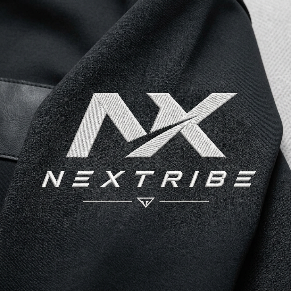 AI Design for generate a logo , clothing brand name nextribe, take the photo as example