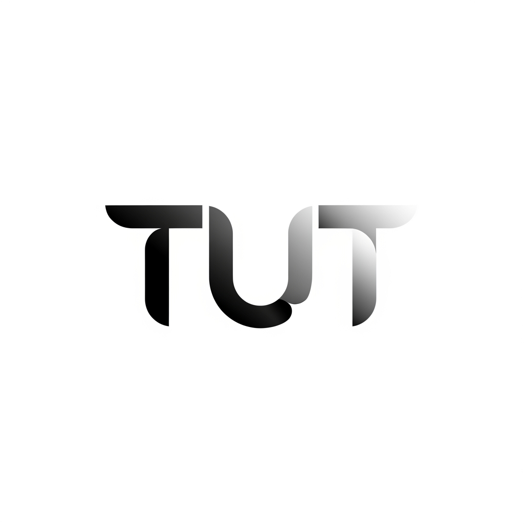 AI Design for create a logo, minimalistic, monochrome, grey, non flat, gradient, modern look, sleek, appropriate font
using the initials TUT