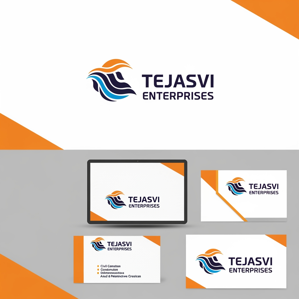 AI Design for Create a complete brand identity system for TEJASVI ENTERPRISES, a GST-verified civil construction and infrastructure company based in Mansa, Punjab, India, established 2017. Proprietor: Sharuti Gupta. Specializations: civil construction, Airtel telecom tower erection, underground cable laying, Think Gas city gas pipeline distribution, industrial and commercial buildings.
Brand Personality: Strong. Rooted. Ambitious. Trustworthy. A company that shows up at dawn and delivers. Not flashy — dependable. Like Punjab itself — hardworking, warm, and proud.
Brand Voice: Direct, confident, warm. Speaks in facts not fluff. 'We built Airtel's towers across Punjab. We are laying Think Gas pipelines in Ludhiana today.' No corporate jargon.
Primary Logo: Triangle icon built from three structural steel beams (orange left, yellow right, brown base) with hidden T monogram in negative space. Wordmark TEJASVI ENTERPRISES below. Tagline: Building Infrastructure. Building Trust.
Logo Variations needed:
— Primary: icon + horizontal wordmark (for website header)
— Stacked: icon above wordmark (for square formats, app icon)
— Monogram only: the T-triangle mark alone (for hard hats, stamps, vehicle stickers)
— Reversed: all white version for dark backgrounds (site boards, uniforms)
— Favicon: simplified T-triangle at 32×32px
Color Palette:
— Primary Orange #E8620A — energy, ambition, construction
— Golden Yellow #F5C518 — prosperity, Punjab harvest, sunlight
— Rich Brown #6B3F1A — earth, foundation, roots in Mansa
— Charcoal #1A1A1A — strength, professionalism, structure
— Warm White #FFFDF9 — clean, honest, trustworthy
— Cream #FDF6EC — warmth, approachability, Punjab warmth
Typography:
— Display/Headings: Playfair Display Bold 900 (authoritative, established)
— Body/UI: Inter Regular 400 + Semi-Bold 600 (modern, readable)
— Label/Tags: Inter uppercase tracked 700 (industrial feel)
Stationery design (all using above logo + colors):
— A4 Letterhead: logo top-left, orange top border line 4px, company details footer, GST 03AMKPG6565E1Z6, address Mansa Punjab
— Business Card (85×55mm): front — logo large center, name + role bottom; back — orange solid background, white T-triangle monogram large, contact details
— Site Board / Hoarding (8×4 feet): large logo top-center, project name center, 'Ongoing Project' badge, Tejasvi Enterprises contact bottom
— Hard Hat sticker (circular): T-triangle monogram + TEJASVI around the circle arc
— Vehicle decal: horizontal logo white reversed on orange strip for trucks, JCBs, site vehicles
— Quotation/Invoice template: letterhead format, orange header, table with brown accent row
— Email signature: logo 200px wide, name, role, phone, GST, address, orange divider line
— WhatsApp/Social profile picture: T-triangle monogram on charcoal square, orange + yellow icon
— Instagram post template: warm white bg, orange top bar, project image center, logo bottom-right
— Site safety poster: bold orange header, charcoal body, brown footer, T-triangle watermark
Brand Don'ts:
— Never use blue, green, or purple anywhere in brand materials
— Never use thin/light weight fonts — always bold or semi-bold
— Never place logo on busy photo backgrounds without a white/dark overlay
— Never stretch or recolor the triangle icon
— Never use gradients inside the logo mark itself