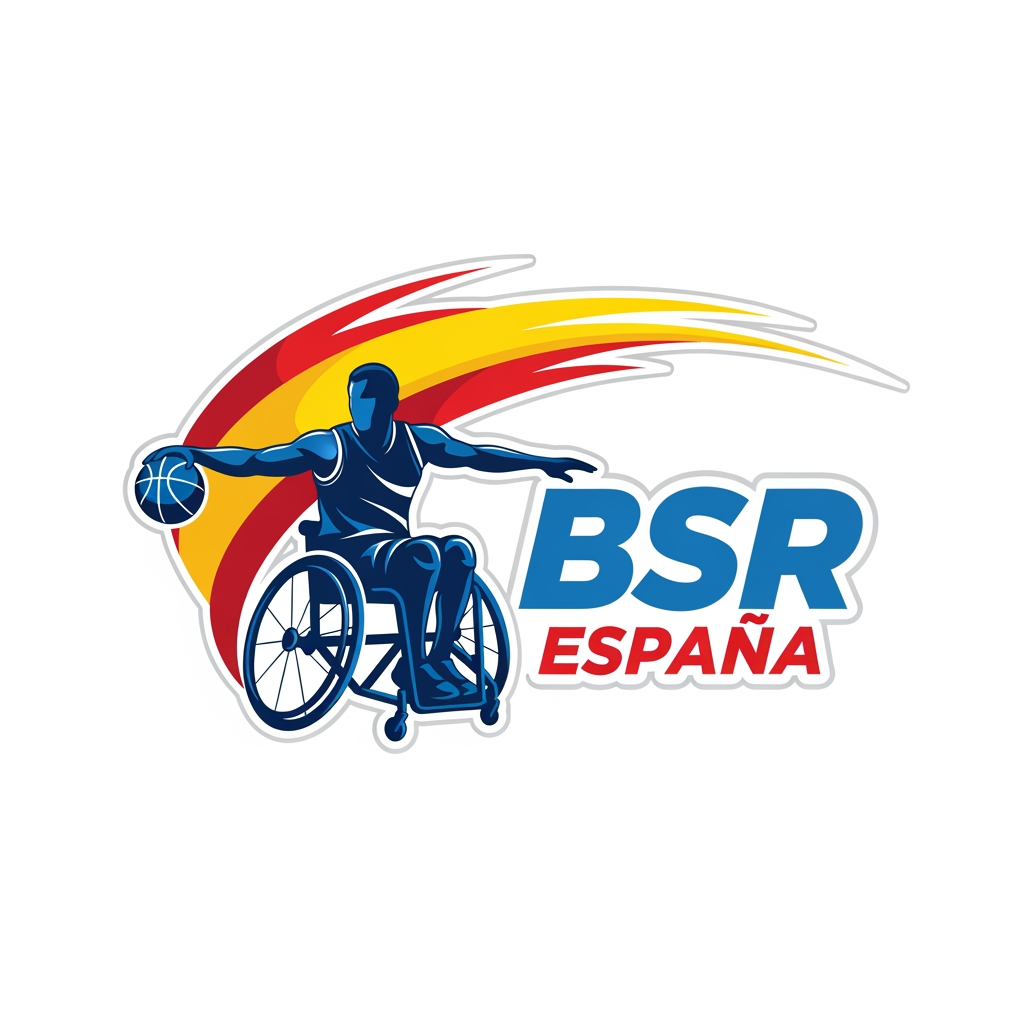 AI Design for Quiero hacer un reestyling de la marca BSR España, es decir del logo de la liga de baloncesto en silla de ruedas español. quiero algo moderno, muy visual, pero con un punto profesional, ya que queremos profesionalizar el deporte y que sea una marca en si mismo. los colores tiene que ser tonos azules, blancos y rojos y amarillos como la bandera españa