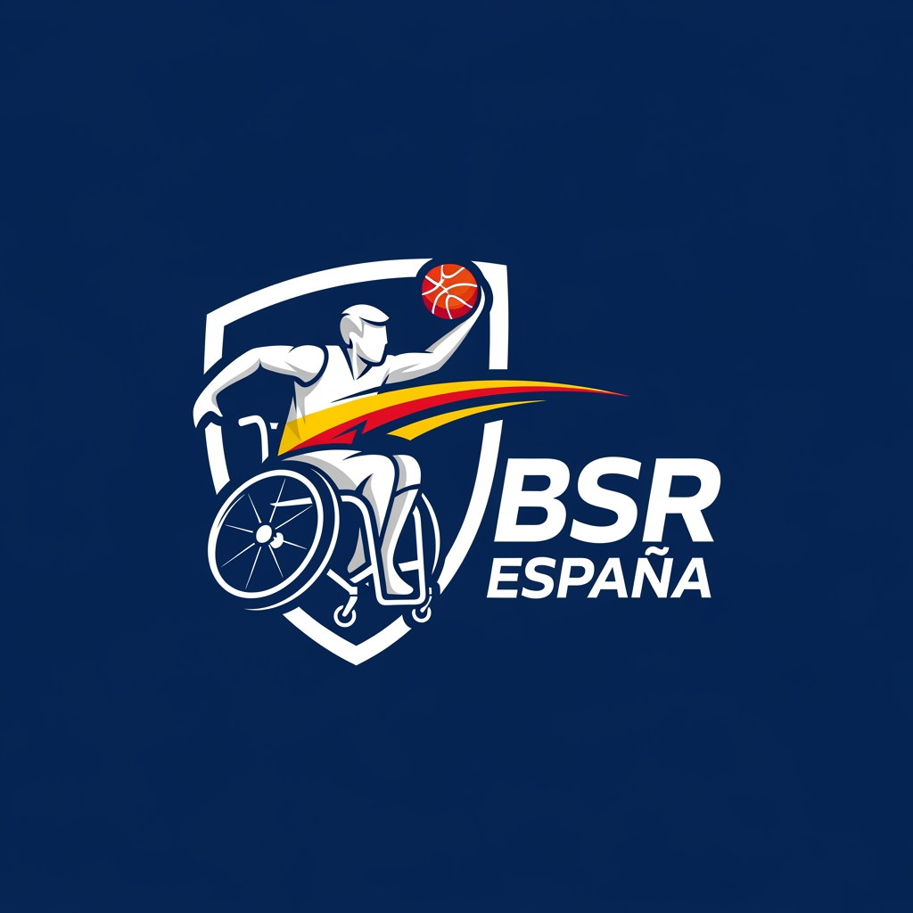 AI Design for Quiero hacer un reestyling de la marca BSR España, es decir del logo de la liga de baloncesto en silla de ruedas español. quiero algo moderno, muy visual, pero con un punto profesional, ya que queremos profesionalizar el deporte y que sea una marca en si mismo. los colores tiene que ser tonos azules, blancos y rojos y amarillos como la bandera españa