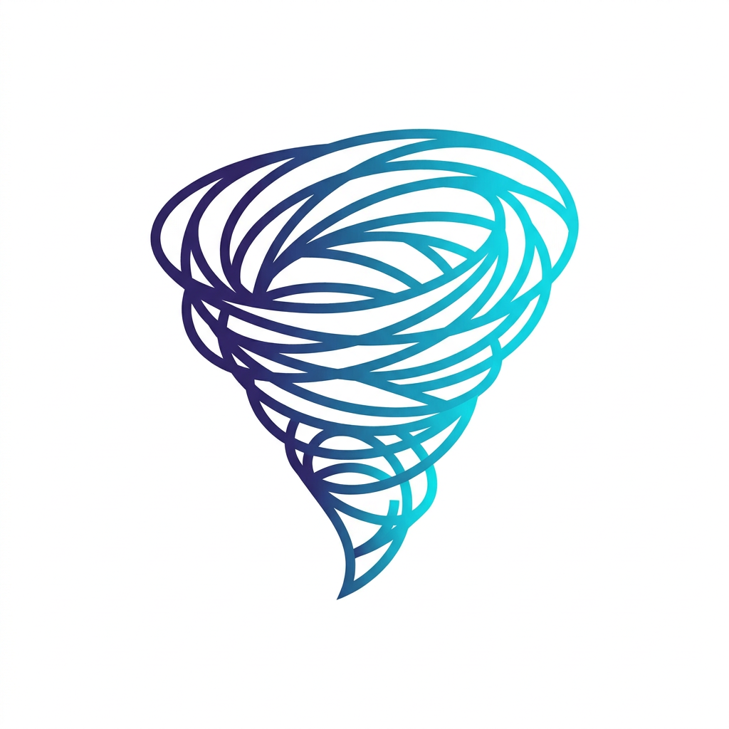 AI Design for A sleek, minimalist vortex logo design featuring fluid, swirling geometric lines that create a sense of dynamic motion. The aesthetic is modern and professional, using a gradient of deep indigo to vibrant cyan against a clean white background, rendered with sharp vector-style precision.