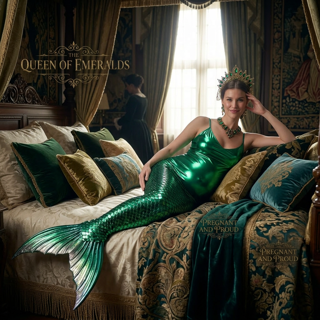 AI Design for she is showing sexy pose on a bed like an mermaid