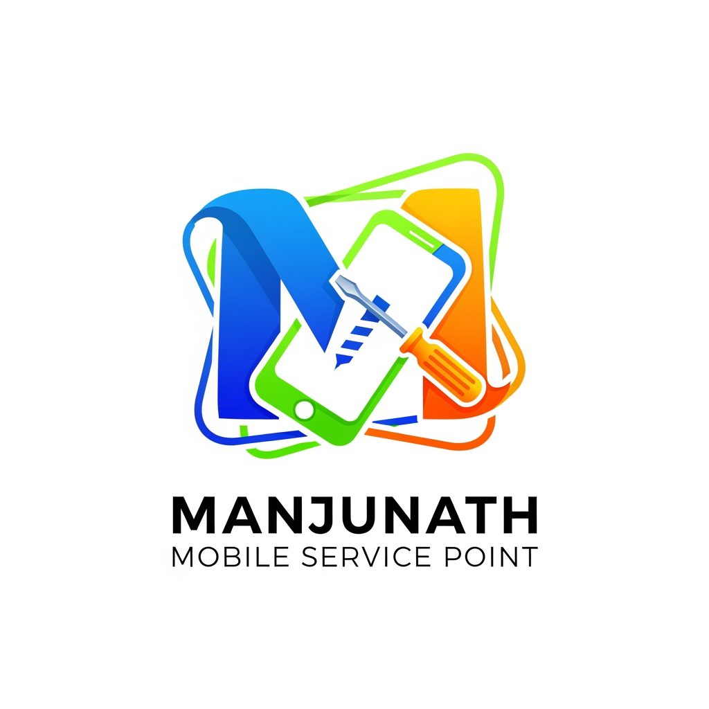 AI Design for manjunath mobile service point just create the logo , make it colourful and attractable and make sure that the logo contains "M" and mobile and screw driver sticker and the logo should be modern and very unique