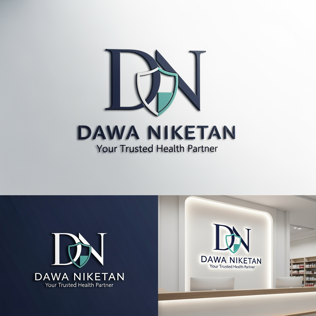 AI Design for Design a premium, minimalist, and memorable logo for "Dawa Niketan Medical Shop".
Requirements:
* Main logo should be based on the initials "DN".
* Modern monogram style with clean geometric lines.
* Simple, aesthetic, and timeless design.
* Must symbolize healthcare, trust, wellness, and care without looking generic.
* Avoid obvious medical crosses dominating the design.
* Integrate a subtle healthcare element creatively within the letters (such as a shield, heartbeat line, capsule shape, leaf, caring hand, or protection symbol).
* Create a strong standalone icon that can be used on shop boards, medicine bags, invoices, website, and social media.
* Premium 3D mockup presentation with realistic depth and shadows.
* Vector-style logo suitable for printing and signage.
Color Palette Options (choose one):
1. Deep Navy Blue + Teal
2. Emerald Green + Gold
3. Royal Blue + Silver
4. Dark Forest Green + Champagne Gold
5. Charcoal Black + Medical Green
Style:
* Luxury healthcare branding
* Minimalist
* Professional
* Elegant
* High-end pharmacy identity
Typography:
* Clean sans-serif or premium serif font
* "DAWA NIKETAN" prominently displayed
* Optional tagline: "Your Trusted Health Partner"
Background:
* White background for logo presentation
* Additional premium 3D signage mockup on a pharmacy reception desk
The final logo should feel as premium as Apollo Pharmacy, Tata 1mg, and modern healthcare brands while remaining unique and instantly recognizable.