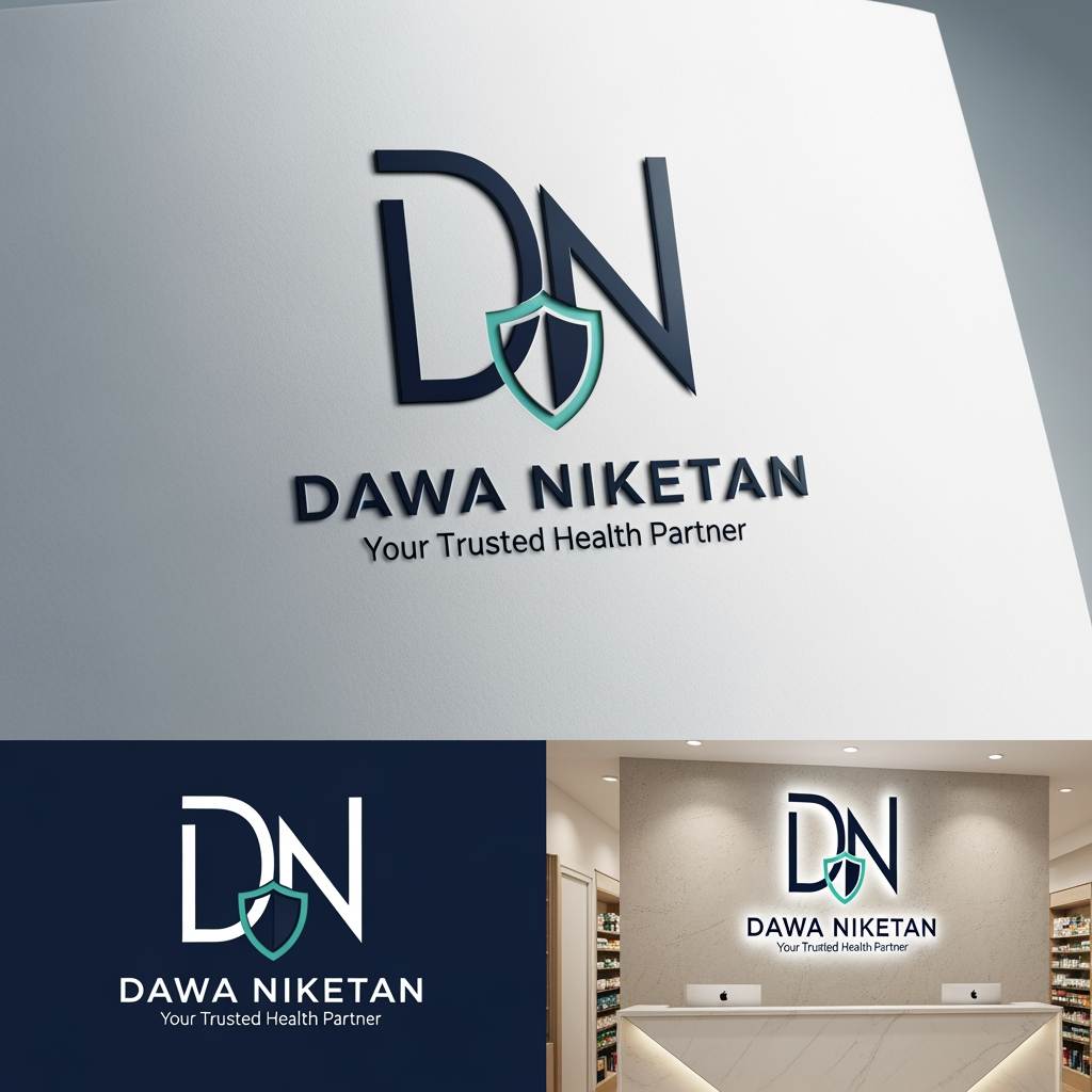 AI Design for Design a premium, minimalist, and memorable logo for "Dawa Niketan Medical Shop".
Requirements:
* Main logo should be based on the initials "DN".
* Modern monogram style with clean geometric lines.
* Simple, aesthetic, and timeless design.
* Must symbolize healthcare, trust, wellness, and care without looking generic.
* Avoid obvious medical crosses dominating the design.
* Integrate a subtle healthcare element creatively within the letters (such as a shield, heartbeat line, capsule shape, leaf, caring hand, or protection symbol).
* Create a strong standalone icon that can be used on shop boards, medicine bags, invoices, website, and social media.
* Premium 3D mockup presentation with realistic depth and shadows.
* Vector-style logo suitable for printing and signage.
Color Palette Options (choose one):
1. Deep Navy Blue + Teal
2. Emerald Green + Gold
3. Royal Blue + Silver
4. Dark Forest Green + Champagne Gold
5. Charcoal Black + Medical Green
Style:
* Luxury healthcare branding
* Minimalist
* Professional
* Elegant
* High-end pharmacy identity
Typography:
* Clean sans-serif or premium serif font
* "DAWA NIKETAN" prominently displayed
* Optional tagline: "Your Trusted Health Partner"
Background:
* White background for logo presentation
* Additional premium 3D signage mockup on a pharmacy reception desk
The final logo should feel as premium as Apollo Pharmacy, Tata 1mg, and modern healthcare brands while remaining unique and instantly recognizable.