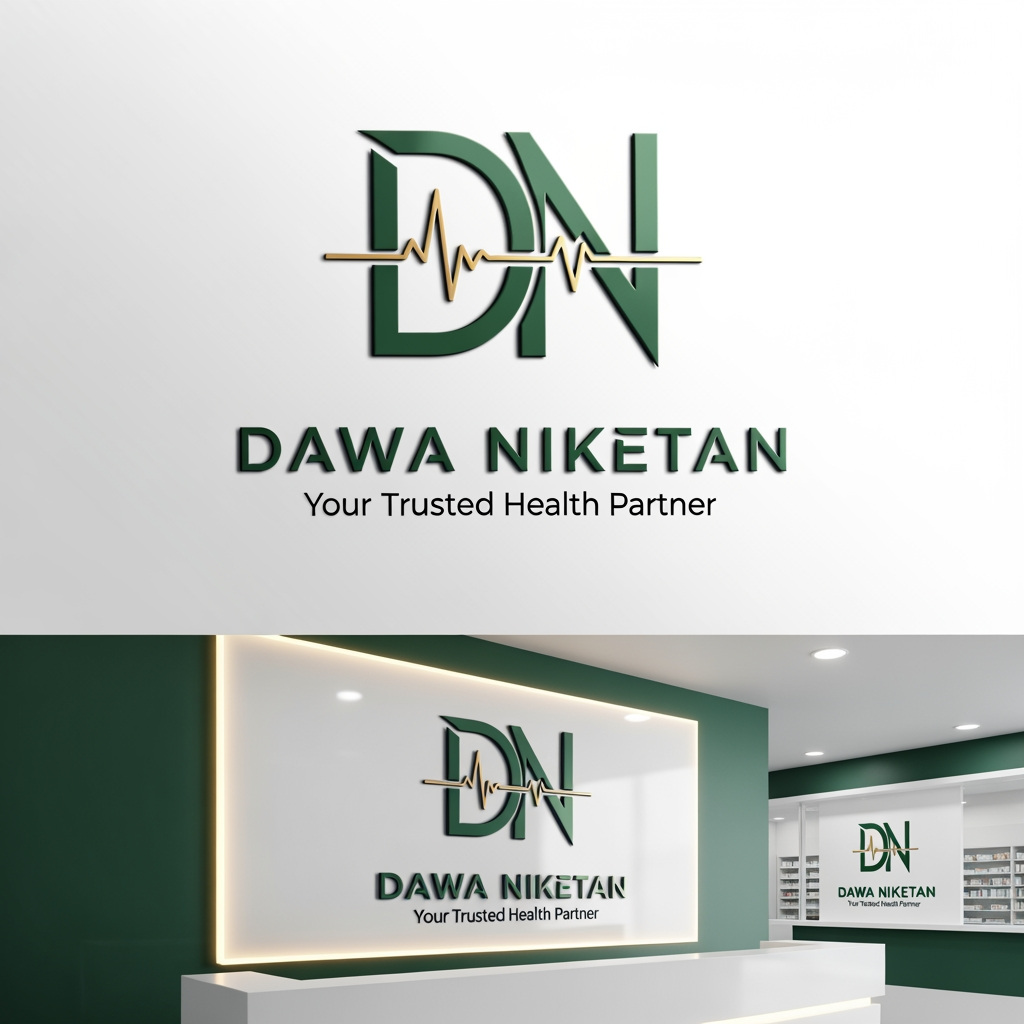 AI Design for Design a premium, minimalist, and memorable logo for "Dawa Niketan Medical Shop".
Requirements:
* Main logo should be based on the initials "DN".
* Modern monogram style with clean geometric lines.
* Simple, aesthetic, and timeless design.
* Must symbolize healthcare, trust, wellness, and care without looking generic.
* Avoid obvious medical crosses dominating the design.
* Integrate a subtle healthcare element creatively within the letters (such as a shield, heartbeat line, capsule shape, leaf, caring hand, or protection symbol).
* Create a strong standalone icon that can be used on shop boards, medicine bags, invoices, website, and social media.
* Premium 3D mockup presentation with realistic depth and shadows.
* Vector-style logo suitable for printing and signage.
Color Palette Options (choose one):
1. Deep Navy Blue + Teal
2. Emerald Green + Gold
3. Royal Blue + Silver
4. Dark Forest Green + Champagne Gold
5. Charcoal Black + Medical Green
Style:
* Luxury healthcare branding
* Minimalist
* Professional
* Elegant
* High-end pharmacy identity
Typography:
* Clean sans-serif or premium serif font
* "DAWA NIKETAN" prominently displayed
* Optional tagline: "Your Trusted Health Partner"
Background:
* White background for logo presentation
* Additional premium 3D signage mockup on a pharmacy reception desk
The final logo should feel as premium as Apollo Pharmacy, Tata 1mg, and modern healthcare brands while remaining unique and instantly recognizable.