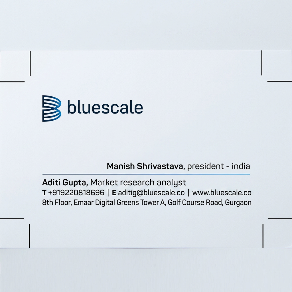AI Design for can you replace manish shrivastva to Aditi Gupta, Market research analyst T +919220818696 | E aditig@bluescale.co | www.bluescale.co 8th Floor, Emaar Digital Greens Tower A, Golf Course Road, Gurgaon keep everything same just replace the written part to this mentioned here ( Rest let everything be the same