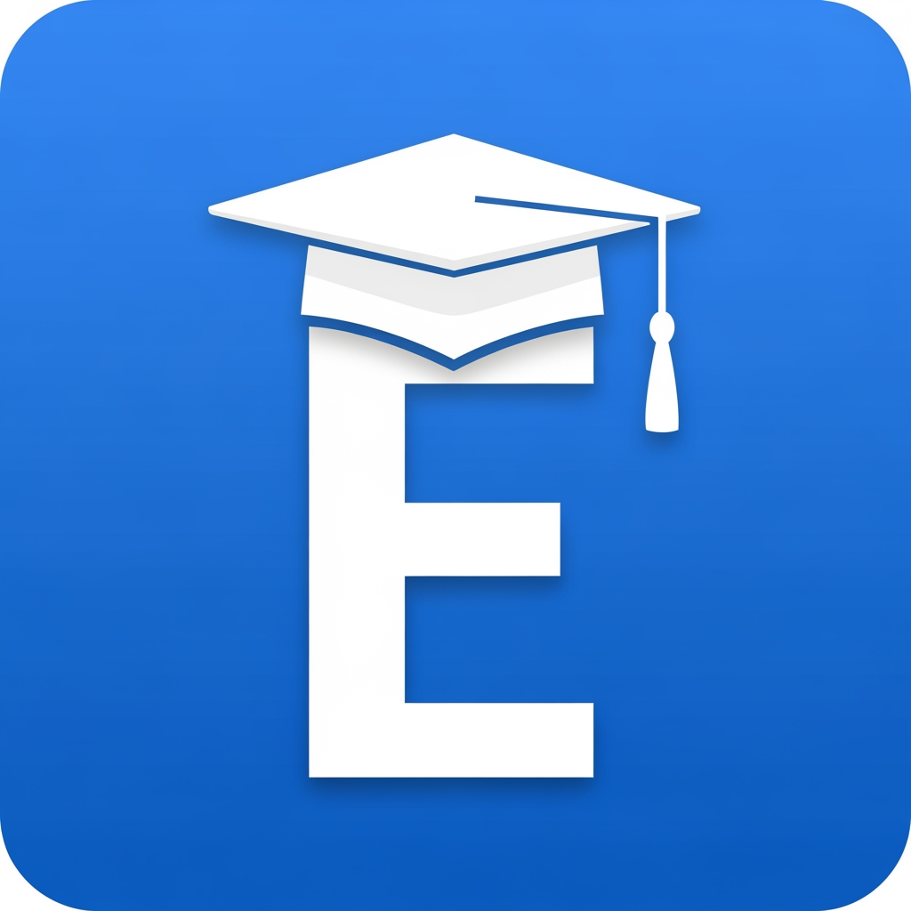 AI Design for Make the logo flat vector style, remove heavy shadows, increase sharpness, use royal blue (#0D47A1), keep white E and graduation cap, modern Android app icon, Play Store ready, minimalistic and professional.