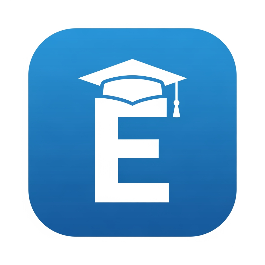 AI Design for Make the logo flat vector style, remove heavy shadows, increase sharpness, use royal blue (#0D47A1), keep white E and graduation cap, modern Android app icon, Play Store ready, minimalistic and professional.