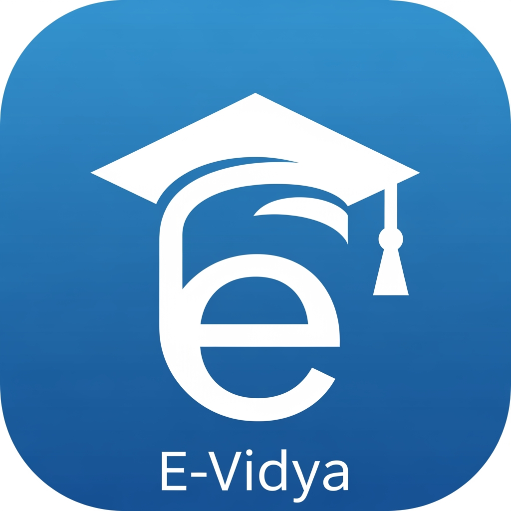 AI Design for Create a premium educational app logo for "E-Vidya". Use a stylized graduation cap merged with the letter E inside a rounded square blue app icon. Modern flat vector style, white and royal blue colors, clean lines, minimalistic, suitable for Android app launcher icon, splash screen, and Play Store branding. Professional EdTech startup aesthetic, high quality, scalable, memorable, elegant and modern.