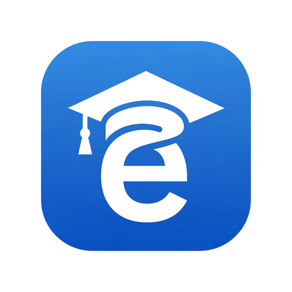 AI Design for Create a premium educational app logo for "E-Vidya". Use a stylized graduation cap merged with the letter E inside a rounded square blue app icon. Modern flat vector style, white and royal blue colors, clean lines, minimalistic, suitable for Android app launcher icon, splash screen, and Play Store branding. Professional EdTech startup aesthetic, high quality, scalable, memorable, elegant and modern.