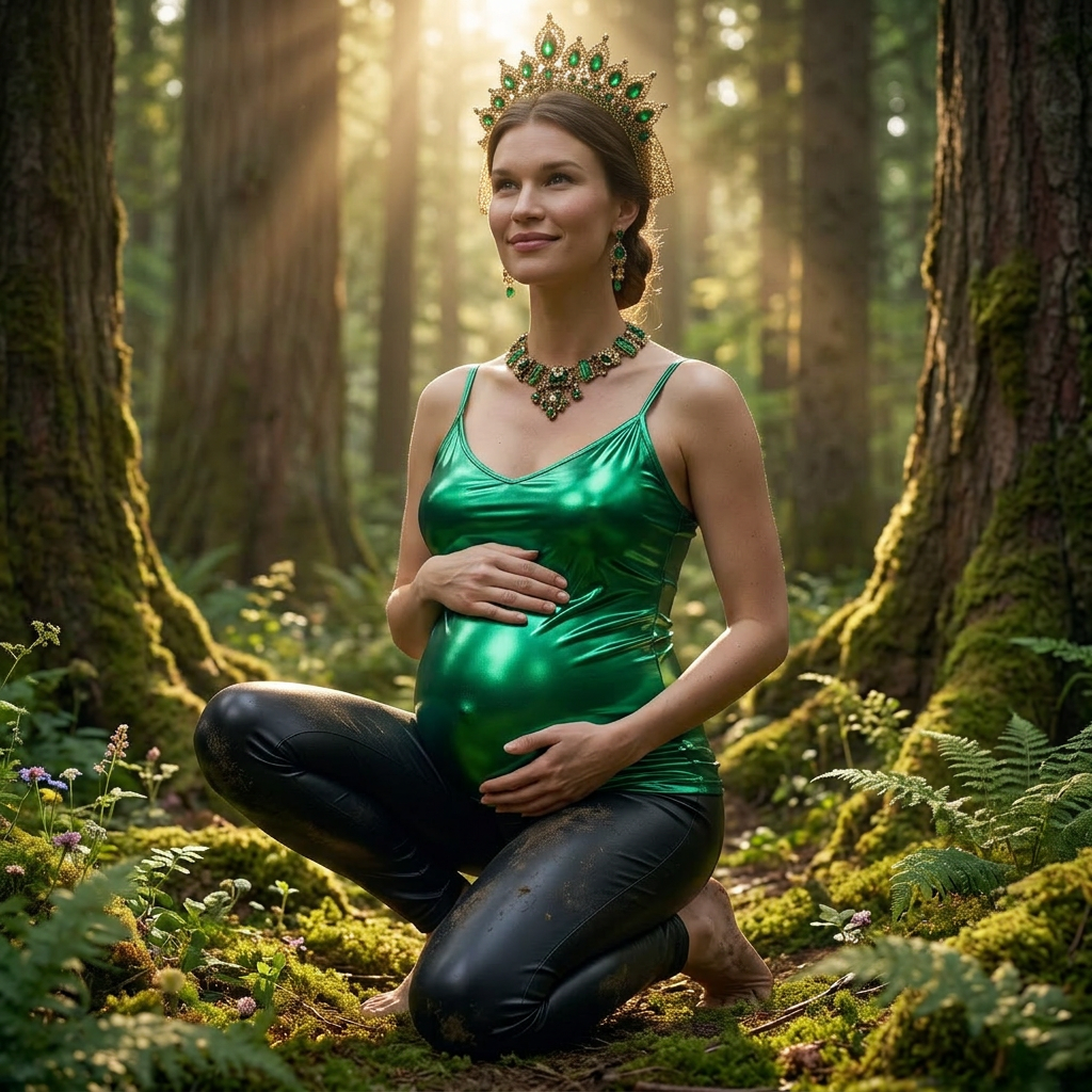 AI Design for she is crouching in a forest