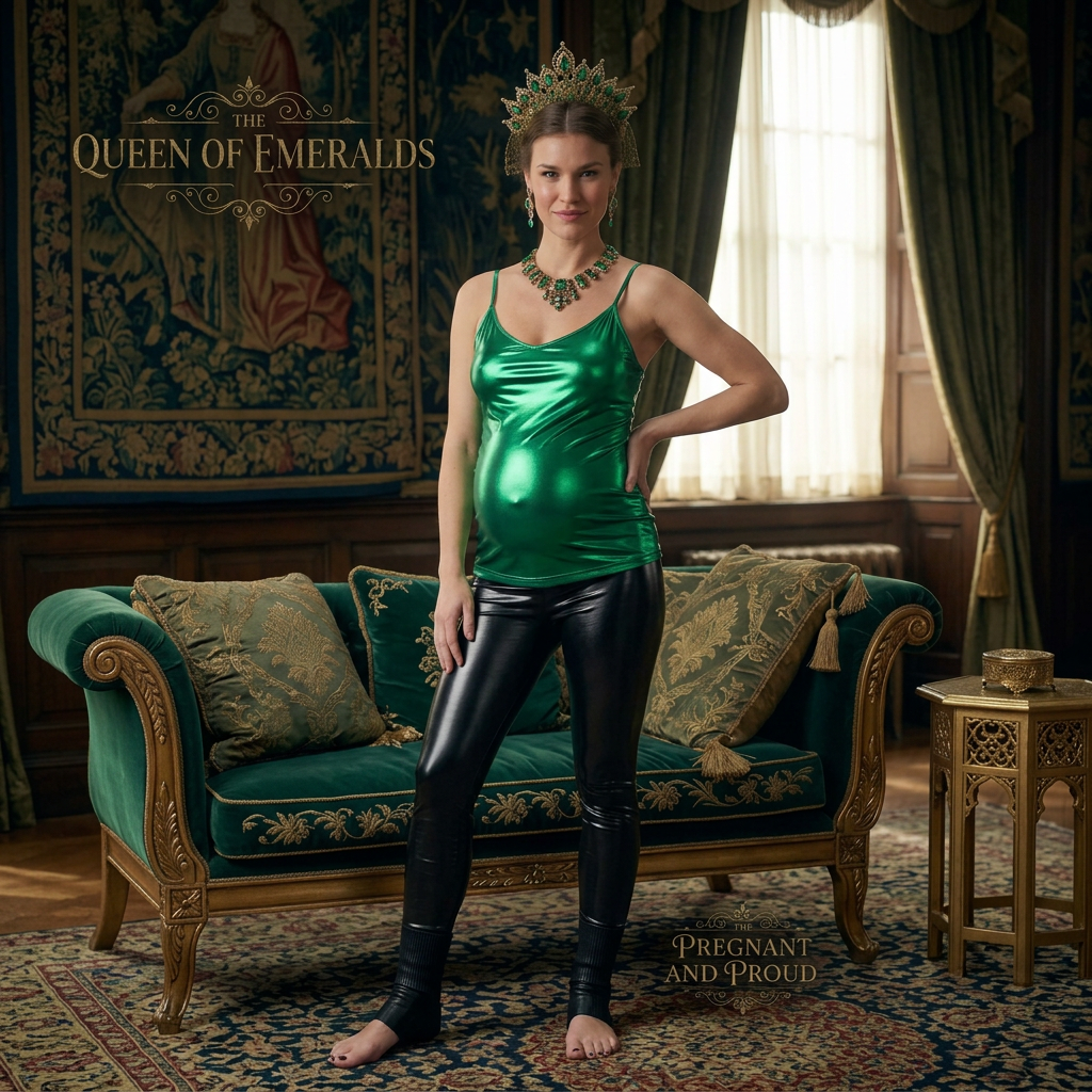 AI Design for this beautiful queen of emerald is standing while showing hot pose and she wears black leather socks