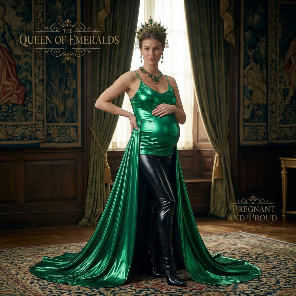 AI Design for this beautiful queen of emerald is standing while showing hot pose