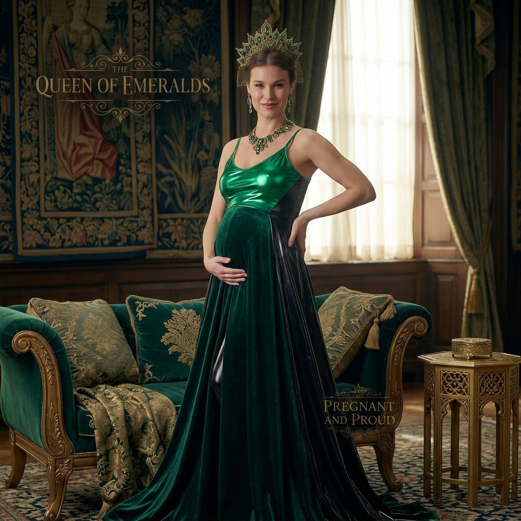 AI Design for this beautiful queen of emerald is standing while showing hot pose