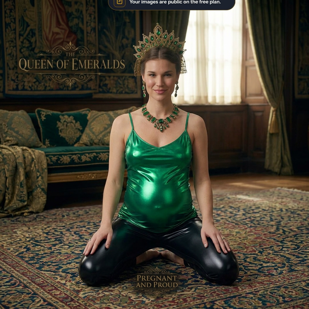 AI Design for this beautiful queen of emerald is sitting on her spread out knees