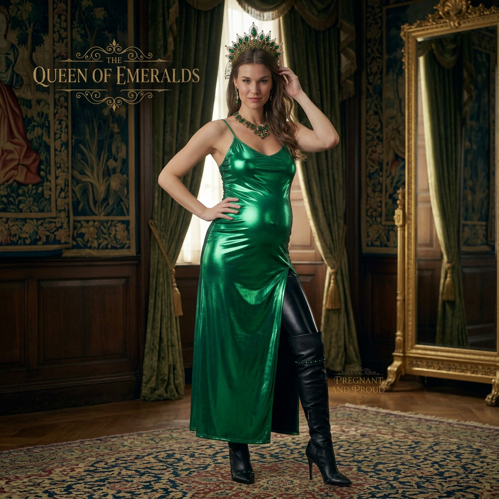 AI Design for this beautiful queen of emerald is standing while showing hot pose