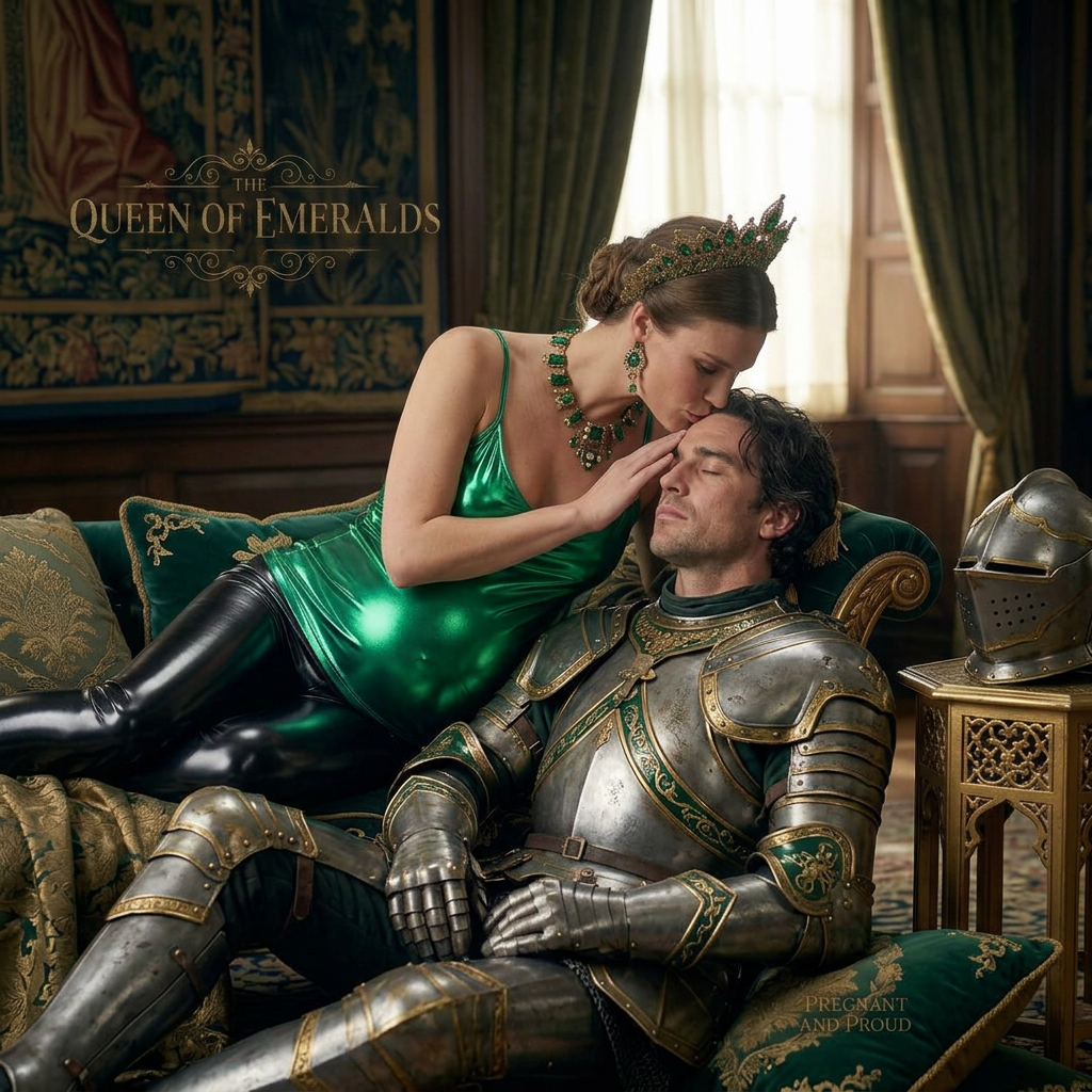 AI Design for this beautiful queen of emerald is who is kissing a sleepy knight