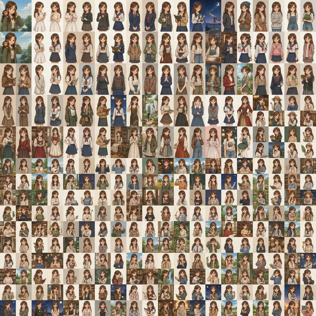 AI Design for creame una imagen animada de este tipo con la chica que sale con el pelo marron 500 opciones