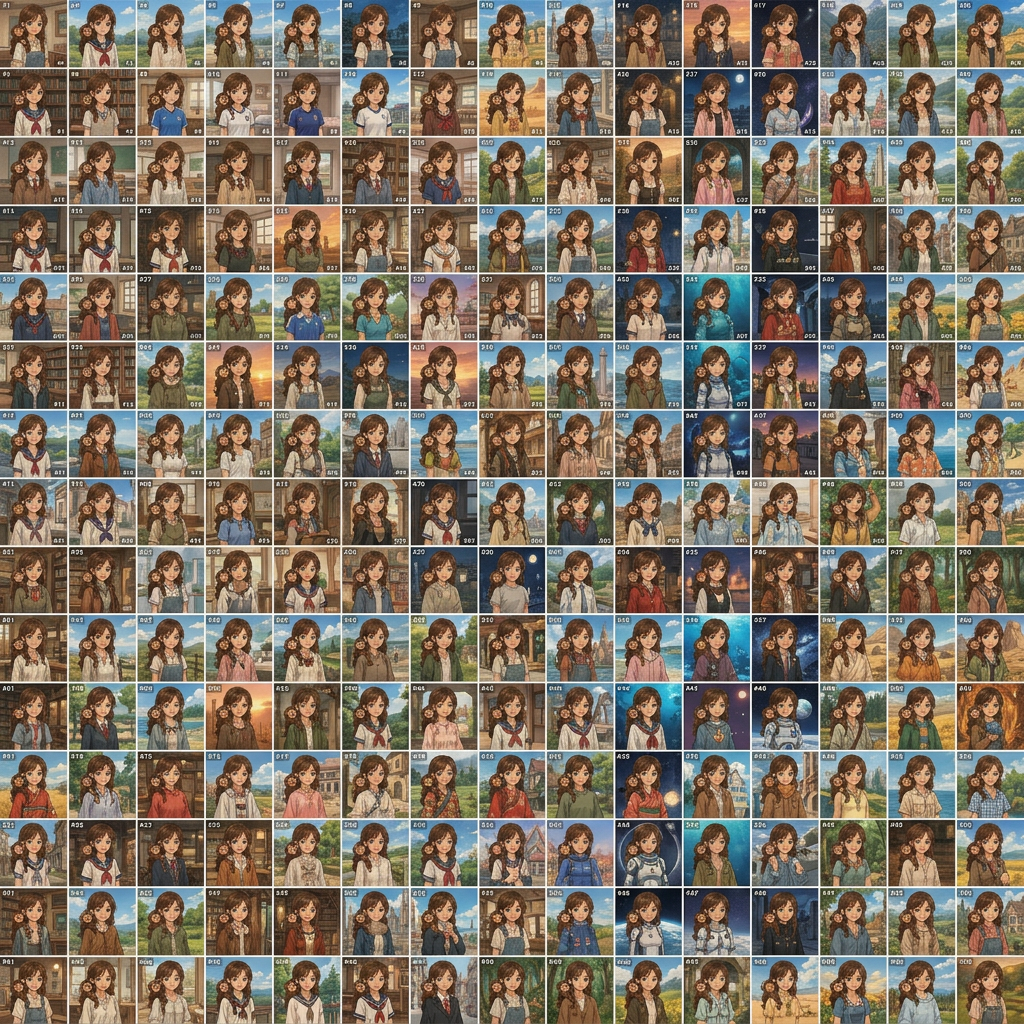 AI Design for creame una imagen animada de este tipo con la chica que sale con el pelo marron 500 opciones