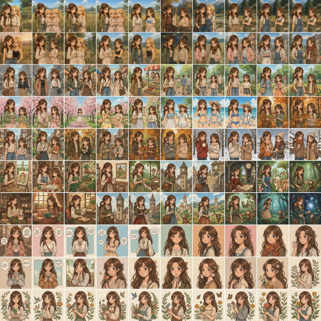AI Design for creame una imagen animada de este tipo con la chica que sale con el pelo marron 500 opciones