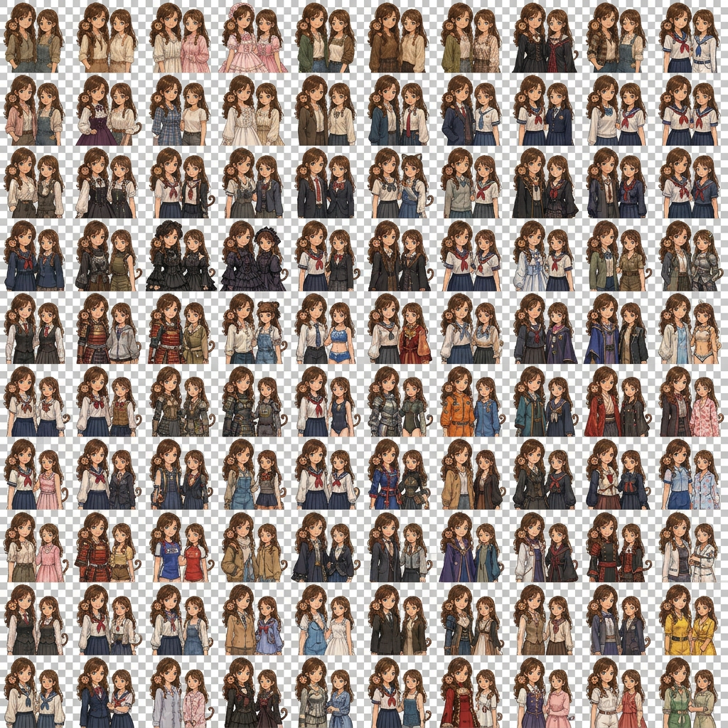 AI Design for creame una imagen animada de este tipo con la chica que sale con el pelo marron 500 opciones sin fondo