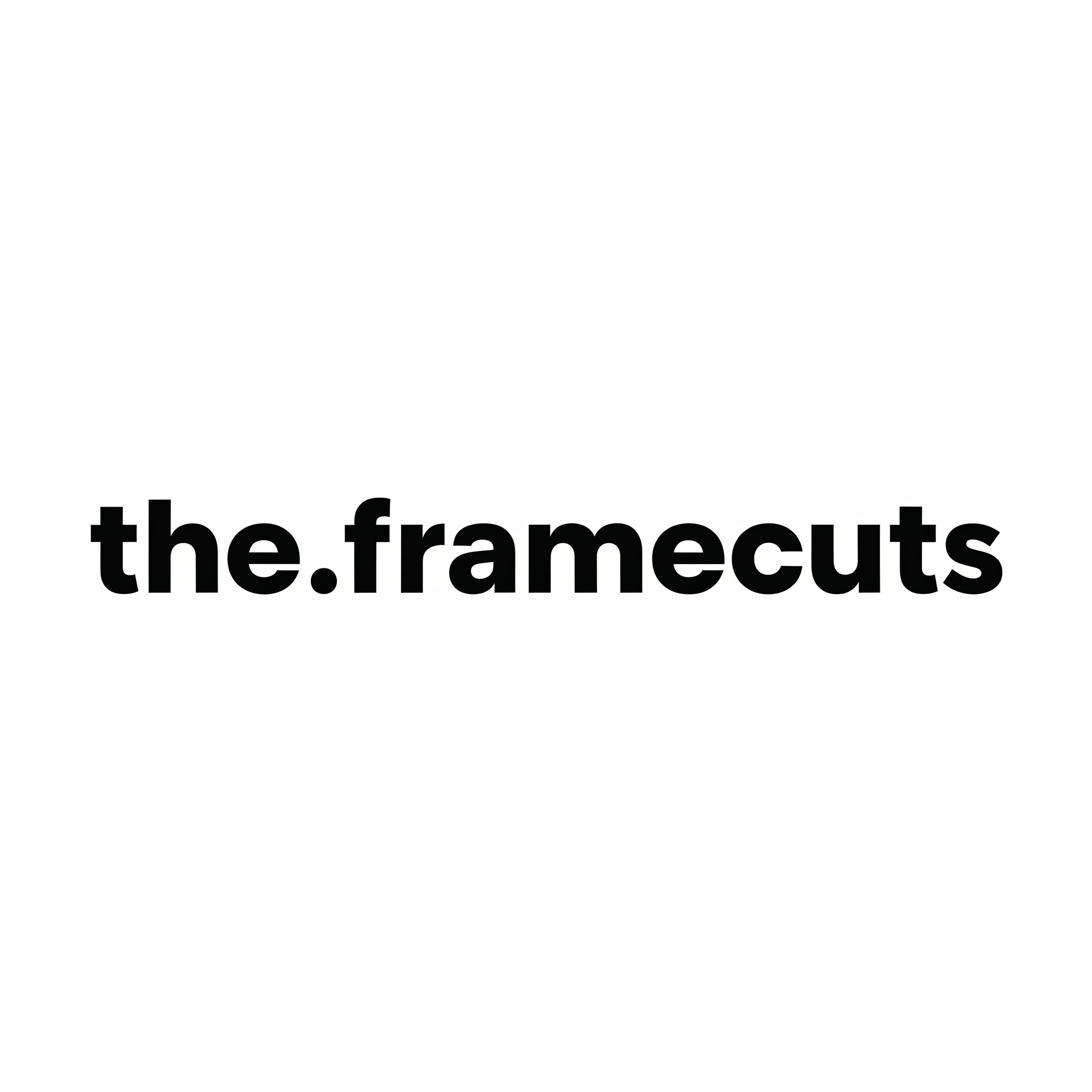 AI Design for A modern, minimalist typographic logo featuring the text 'the.framecuts' in a clean, bold geometric sans-serif font. The design is stark and professional, using high-contrast black text on a pure white background. The composition is centered and balanced, emphasizing negative space and sharp, crisp lines. No icons, just elegant typography.
