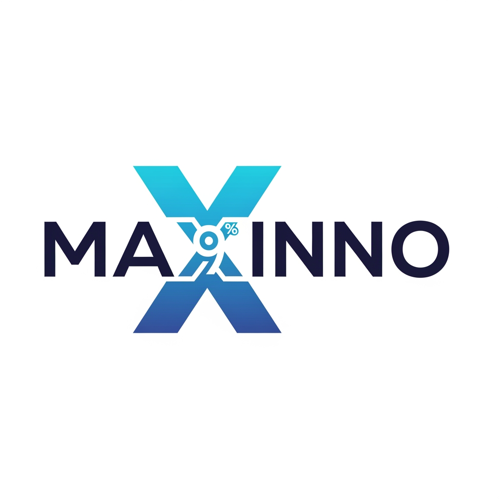 AI Design for Create a typography-only logo for MAXINNO. Do not use any separate icon or symbol. The logo itself must be the brand identity. Replace the letter X with a unique oversized geometric X that is 30% larger than all other letters. Integrate a hidden number 9 into the negative space of the X. Modern sans-serif typography, minimalist style, blue-to-cyan gradient on the X only, remaining letters dark navy, clean white background, Google-level simplicity, Fortune 500 branding, scalable wordmark, timeless and professional.