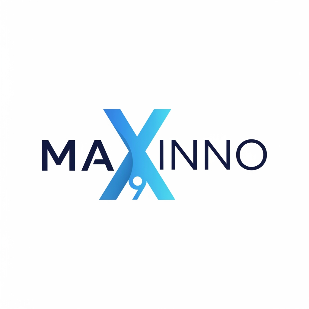 AI Design for Create a typography-only logo for MAXINNO. Do not use any separate icon or symbol. The logo itself must be the brand identity. Replace the letter X with a unique oversized geometric X that is 30% larger than all other letters. Integrate a hidden number 9 into the negative space of the X. Modern sans-serif typography, minimalist style, blue-to-cyan gradient on the X only, remaining letters dark navy, clean white background, Google-level simplicity, Fortune 500 branding, scalable wordmark, timeless and professional.