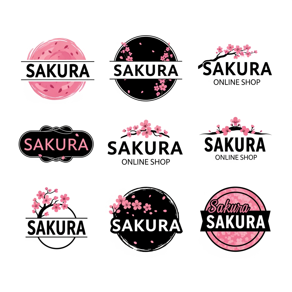 AI Design for Sakura named online shop please make a logo for my brand Sakura. make 6 more