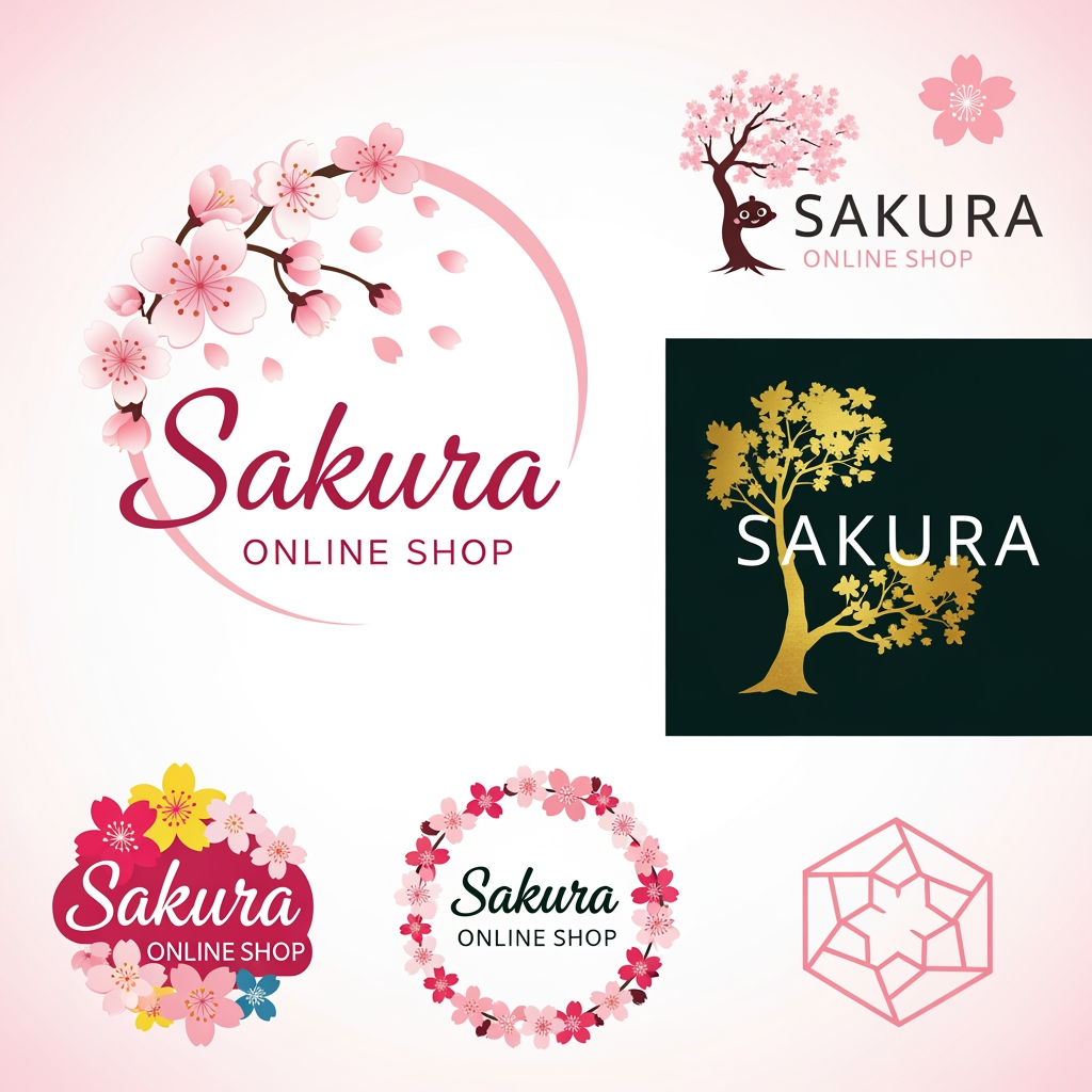 AI Design for Sakura named online shop please make a logo for my brand Sakura. make 6 more