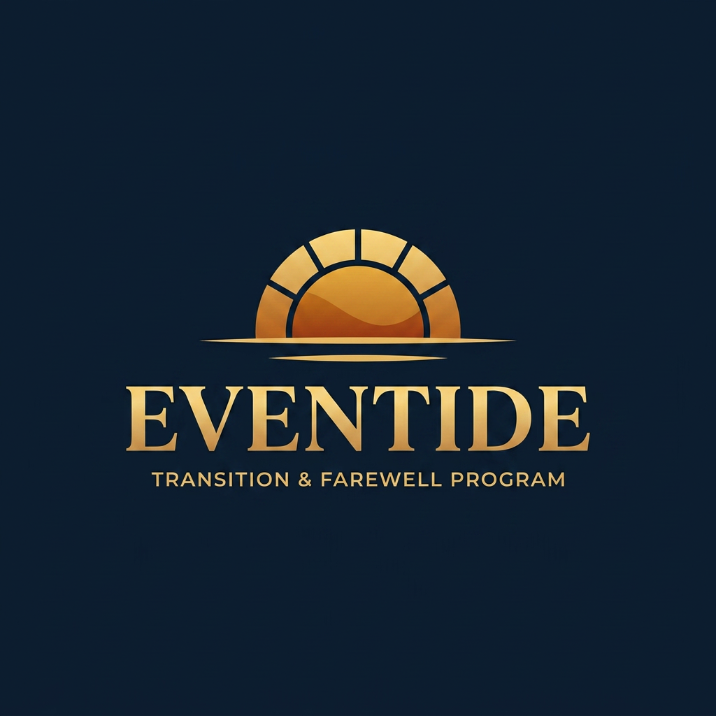 AI Design for [Subject]: A classic, formal, and eye-catching logo design for a transition and farewell program named 'EVENTIDE'. The central symbol is an elegant, minimalist geometric setting sun dipping below a crisp horizon line, blending into a deep dusk sky, symbolizing the end of a session and the passing of the torch to new leaders. The bold, clean, strong, and highly legible typography for the word 'EVENTIDE' is integrated seamlessly into the design. [Action]: The glowing sun motif rests perfectly above the strong, structured typography, creating a sense of balance, transition, and prestigious celebration. [Environment]: Presented on a clean, solid dark navy-blue background to make the warm gold and sunset-orange tones of the logo pop, evoking a premium and official evening gala atmosphere. [Cinematography]: Flat vector logo presentation, perfectly centered, symmetrical balance, high-end corporate branding mockup style, front-on orthographic view. [Lighting/Style]: Minimalist graphic design, clean vector lines, warm gold and deep twilight blue color palette, rich contrast, classic, timeless, and sophisticated aesthetic. [Technical]: Professional branding mockup, crisp vector art style, ultra-detailed edges, perfect typography, professional logo design, 8k resolution, masterpiece.



be creative 



i have add my inspiration