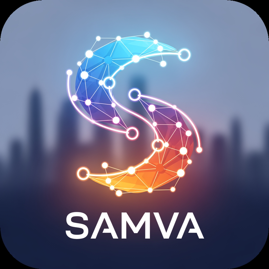 AI Design for app name is SAMVA helps people connect through nearby activities, interest-based communities, and local tasks, making it easier to meet, collaborate, and earn in a new city.