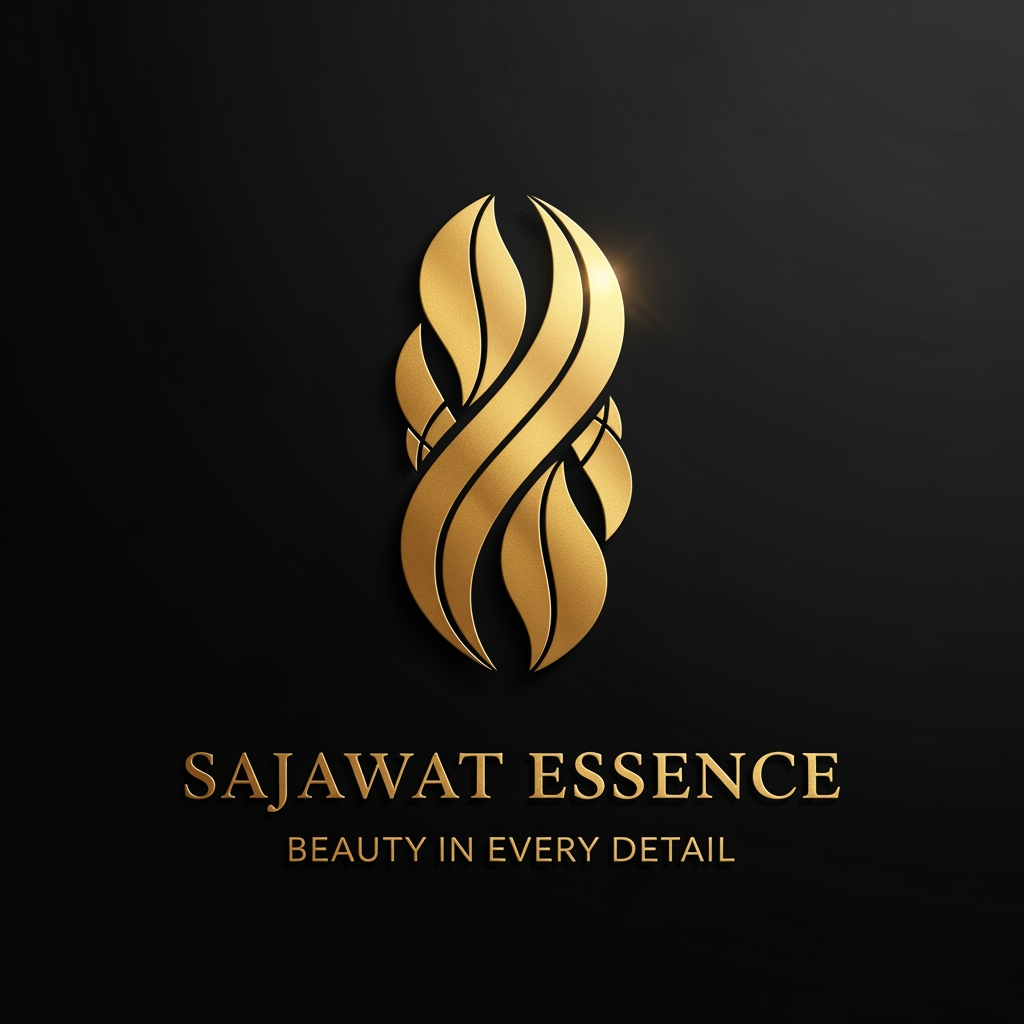 AI Design for Create an ultra-luxury logo for "Sajawat Essence". Premium metallic gold emblem with elegant flowing curves inspired by beauty, grace, and sophistication. Luxury fashion-house aesthetic, feminine and timeless. Rich matte black background with subtle texture, realistic gold foil finish, soft golden reflections, premium lighting, elegant serif typography, high-end branding, minimal yet expensive look. Suitable for Instagram profile picture, luxury beauty brand, and video watermark. Brand name: Sajawat Essence. Tagline: Beauty in Every Detail.