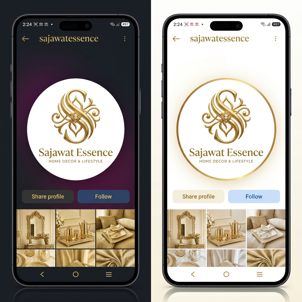 AI Design for ( like this ) create a more luxury and elegant logo for " Sajawat Essence" it should look luxury and stylish and needs to resembles the beauty and i need that in " gold color" and i need in one dark and one white background