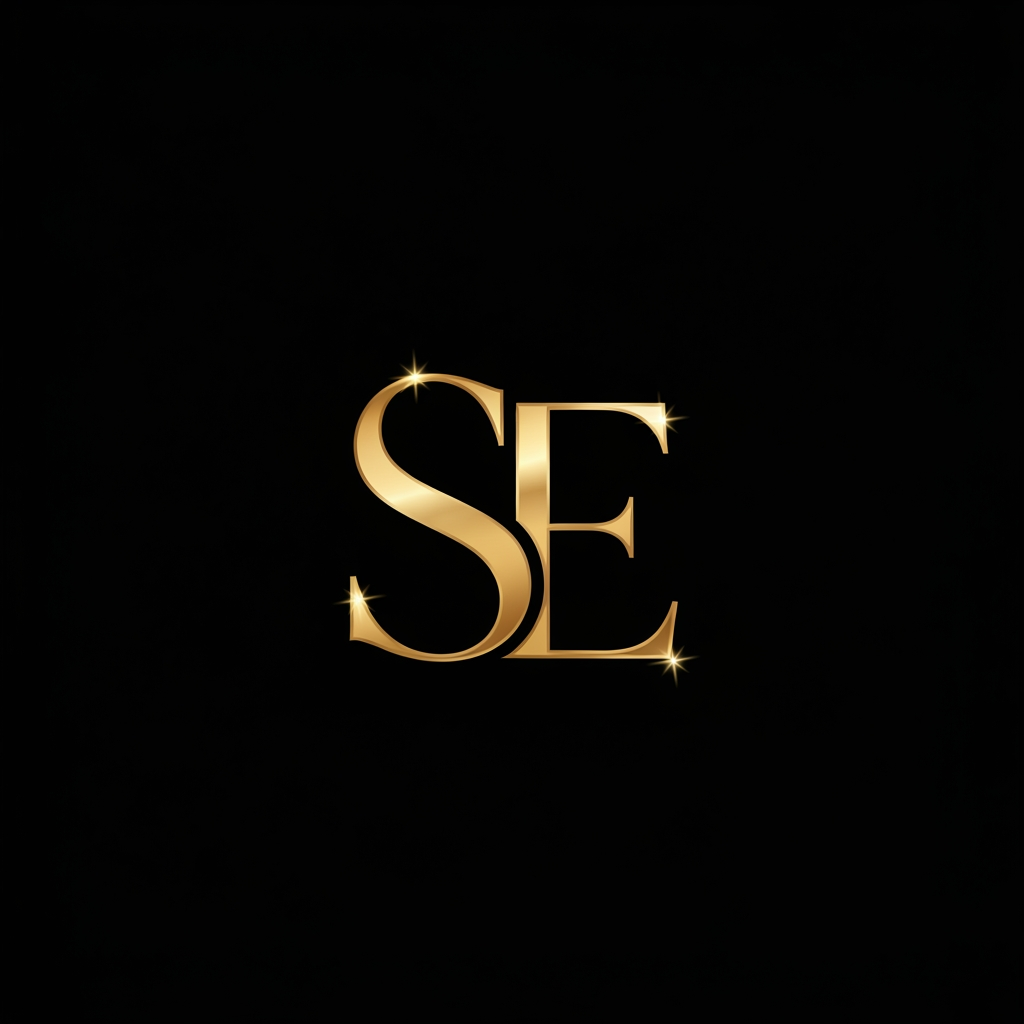 AI Design for Create a premium luxury logo for "Sajawat Essence" featuring the initials "SE" in elegant gold metallic style. Minimalist, sophisticated, feminine, high-end branding, luxury beauty aesthetic, black background, clean lines, professional logo design, suitable for Instagram profile and video watermark, vector style.